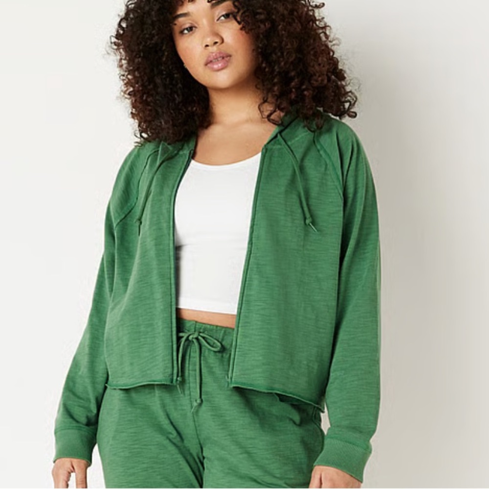 Pink Victoria Secret LOUNGE COTTON ZIP-UP HOODIE forest pine‎ xl